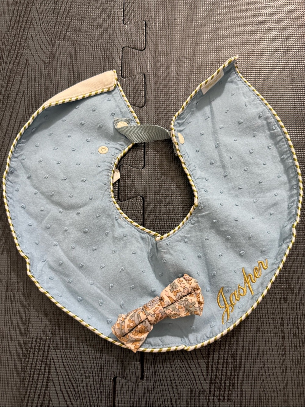 Personalized Light Blue Baby Bib with Name Jasper Embroidery